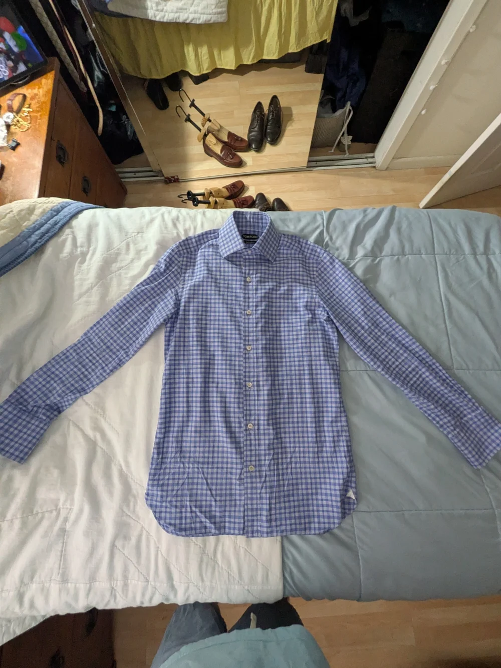 Tom Ford Blue and White Checked Dress Shirt - Picture 4 of 14